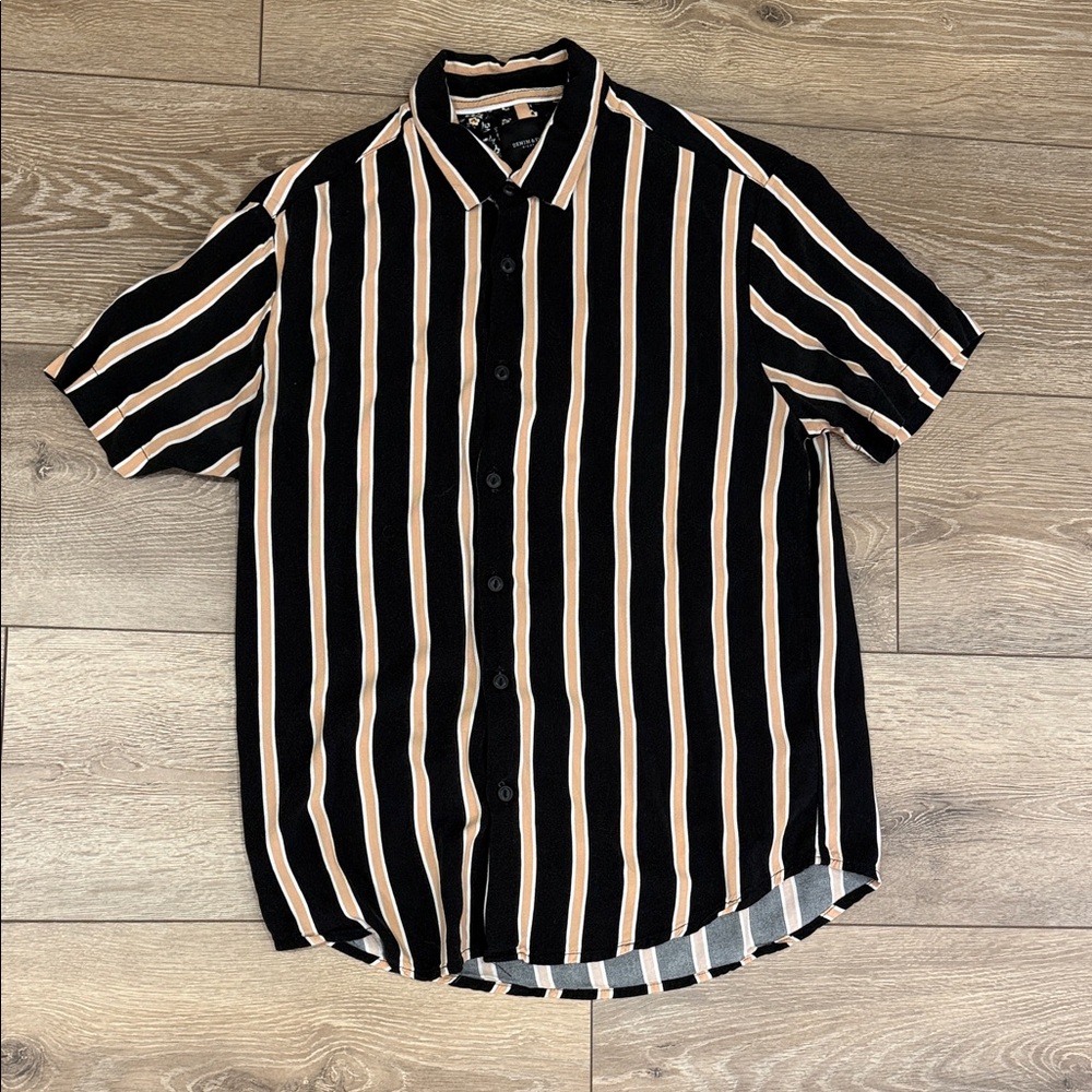 Denim & Flower Men's Black and Tan Striped Shirt